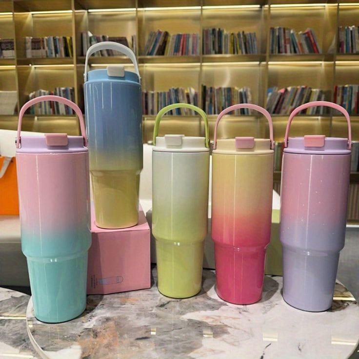 Tumbler Macaroon Gradasi Tumbler With Handle 890ML / Tumbler Aesthetic Viral | Insulated Tumblers With Lids And Straws: Colorful Stainless Steel Water Tumbler With Straw, Lightweight for Daily Use, Design |