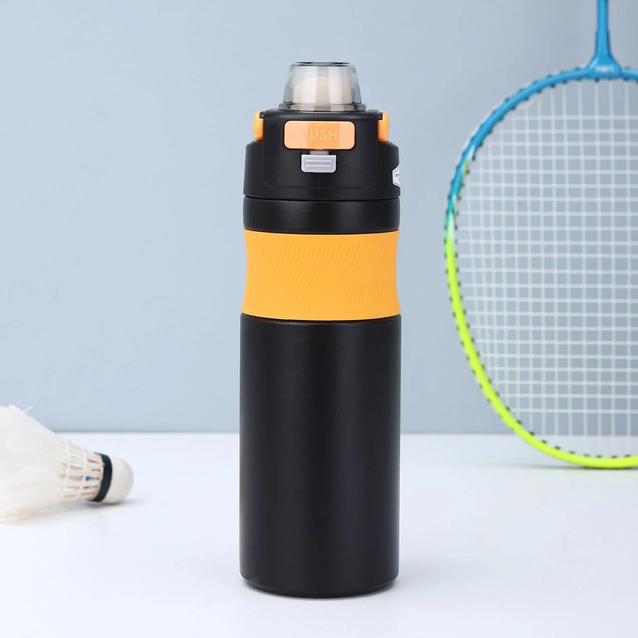 Stainless Steel Double walled Bottle | with Handle & Silicone Grip | Leak-Proof & Push Lock Button | 600 ML | Box Packing | Assorted Colors