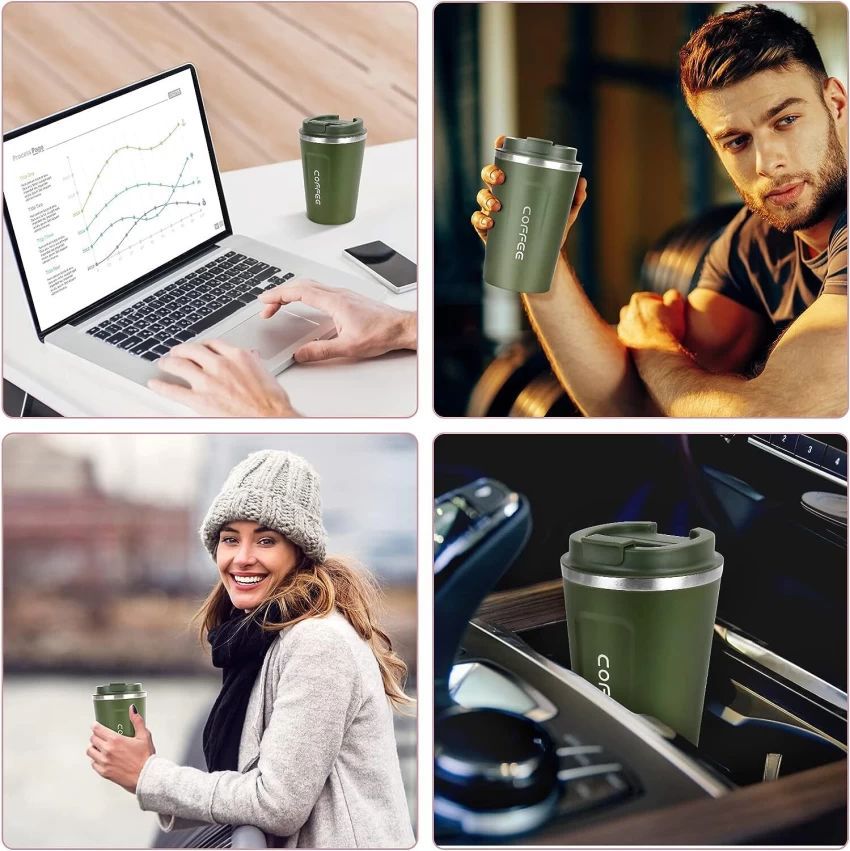 Stainless Steel Double Wall Travel Coffee Cup - 500 ml | Leak-Proof Design, Insulated Mug for On-The-Go Brewing | BPA-Free, Easy-to-Clean Portable Cup