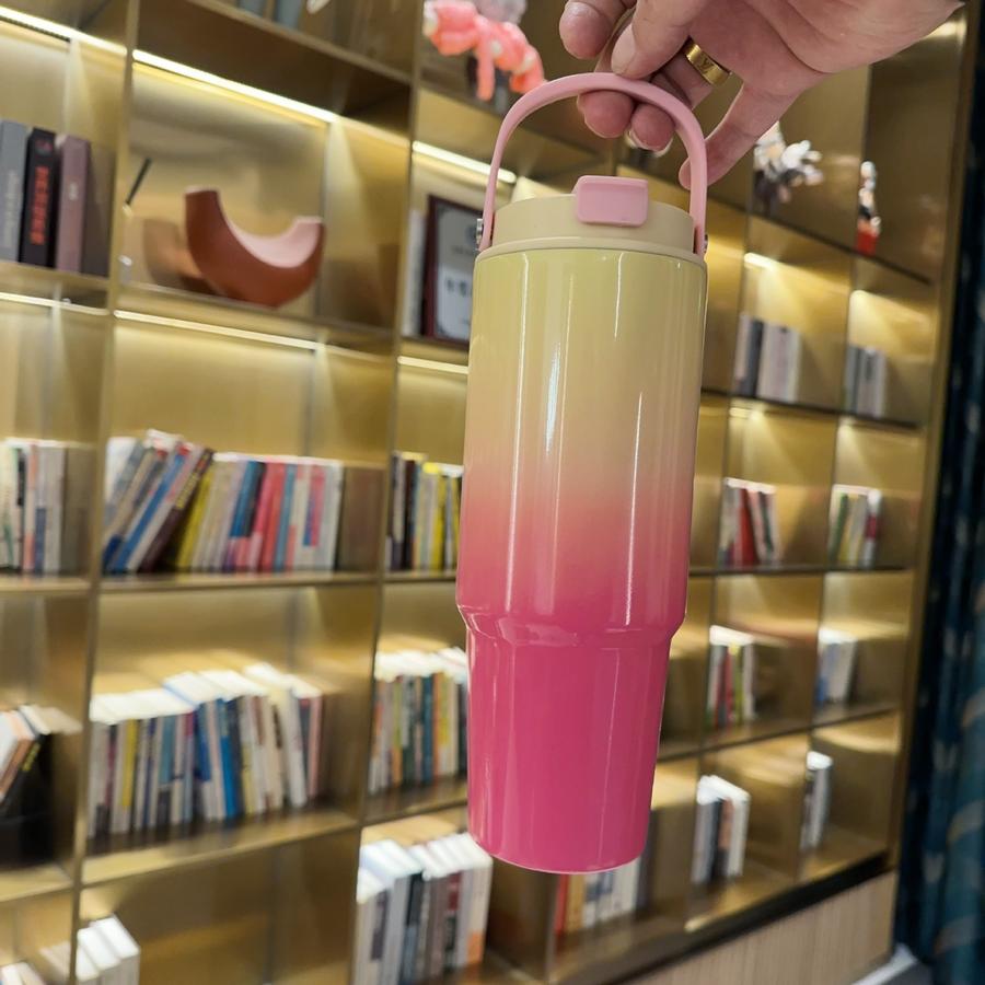 Tumbler Macaroon Gradasi Tumbler With Handle 890ML / Tumbler Aesthetic Viral | Insulated Tumblers With Lids And Straws: Colorful Stainless Steel Water Tumbler With Straw, Lightweight for Daily Use, Design |