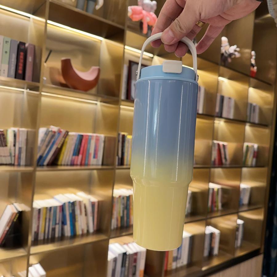 Tumbler Macaroon Gradasi Tumbler With Handle 890ML / Tumbler Aesthetic Viral | Insulated Tumblers With Lids And Straws: Colorful Stainless Steel Water Tumbler With Straw, Lightweight for Daily Use, Design |