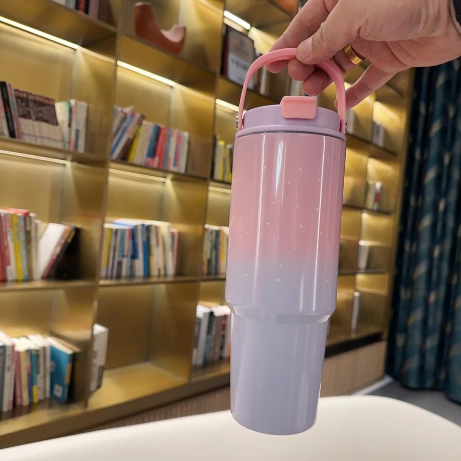 Tumbler Macaroon Gradasi Tumbler With Handle 890ML / Tumbler Aesthetic Viral | Insulated Tumblers With Lids And Straws: Colorful Stainless Steel Water Tumbler With Straw, Lightweight for Daily Use, Design |