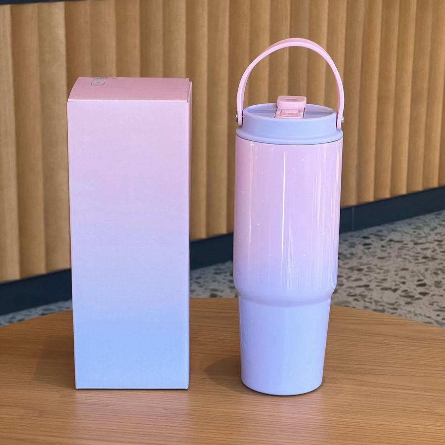 Tumbler Macaroon Gradasi Tumbler With Handle 890ML / Tumbler Aesthetic Viral | Insulated Tumblers With Lids And Straws: Colorful Stainless Steel Water Tumbler With Straw, Lightweight for Daily Use, Design |