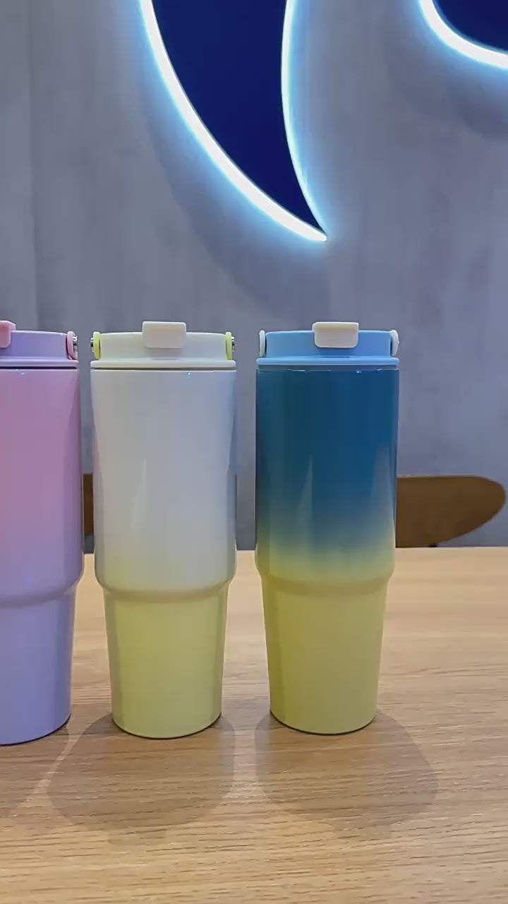 Tumbler Macaroon Gradasi Tumbler With Handle 890ML / Tumbler Aesthetic Viral | Insulated Tumblers With Lids And Straws: Colorful Stainless Steel Water Tumbler With Straw, Lightweight for Daily Use, Design |