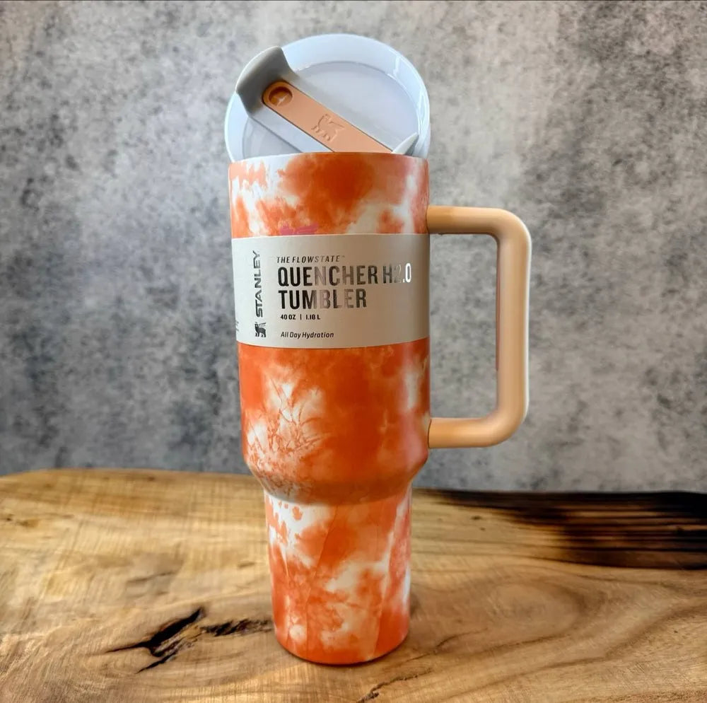Stainless Steel Thermal Mug for Cold and Hot Drinks, Stanley 1.18L, Grey Marble + Straw Cap as a Gift