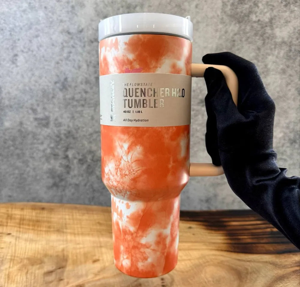 Stainless Steel Thermal Mug for Cold and Hot Drinks, Stanley 1.18L, Grey Marble + Straw Cap as a Gift