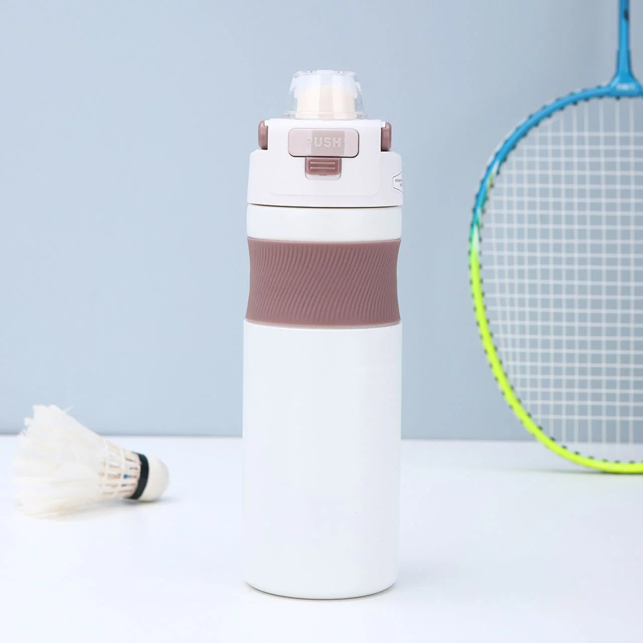 Stainless Steel Double walled Bottle | with Handle & Silicone Grip | Leak-Proof & Push Lock Button | 600 ML | Box Packing | Assorted Colors