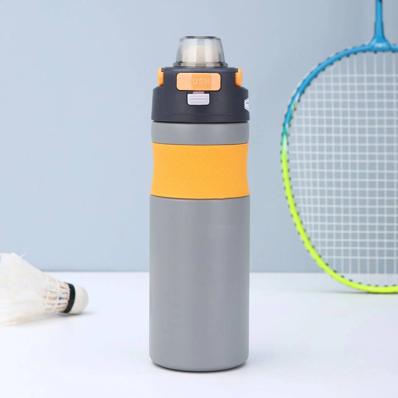 Stainless Steel Double walled Bottle | with Handle & Silicone Grip | Leak-Proof & Push Lock Button | 600 ML | Box Packing | Assorted Colors