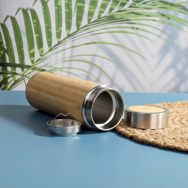 Bamboo   Stainless   Steel   Bottle   |   Vaccum   Insulated   |   Double   Wall   Hot   &   Cold   |   500ml